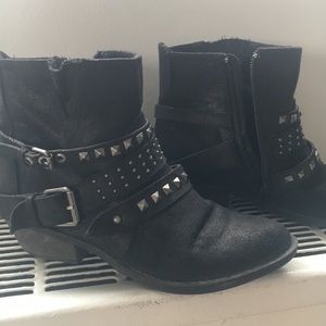 Ankle length studded suede boots